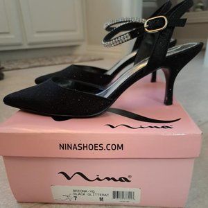 Nina B Black Glittery Women's Dress Shoes - Size 7M